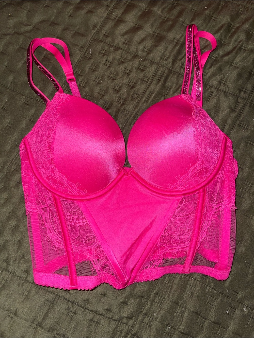 Victoria's Secret Vibrant Fuchsia Lace Longline Bra